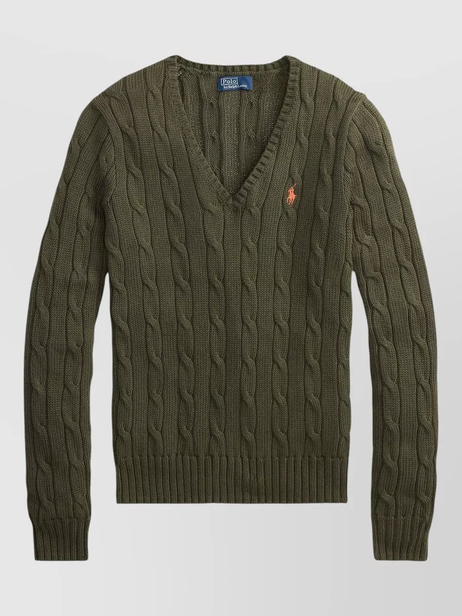 Polo Ralph Lauren Kimberly V Neck Cable Knit Sweater In Green