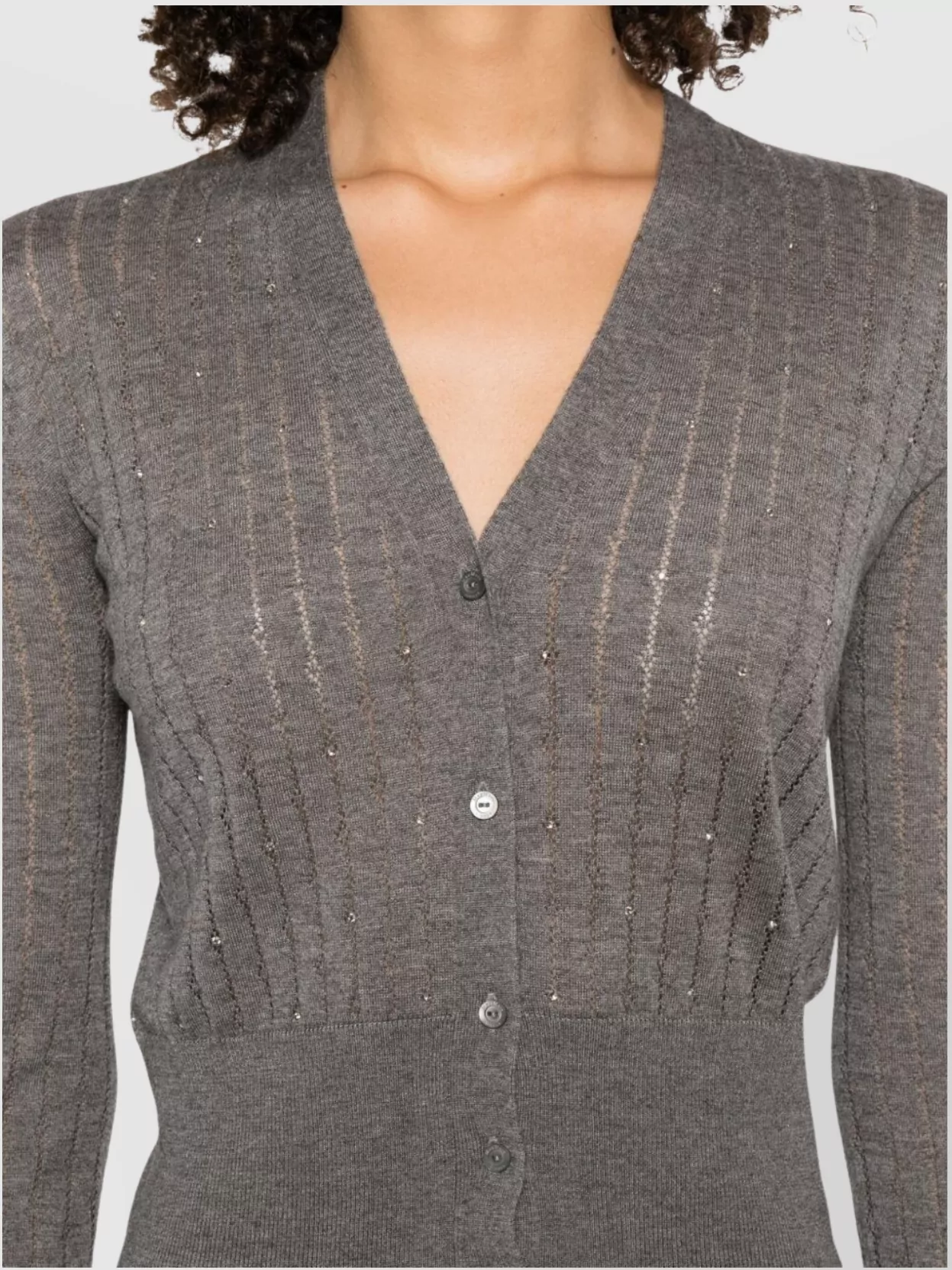 Max Mara V-Neck Metallic Ribbed Trim Cardigan
