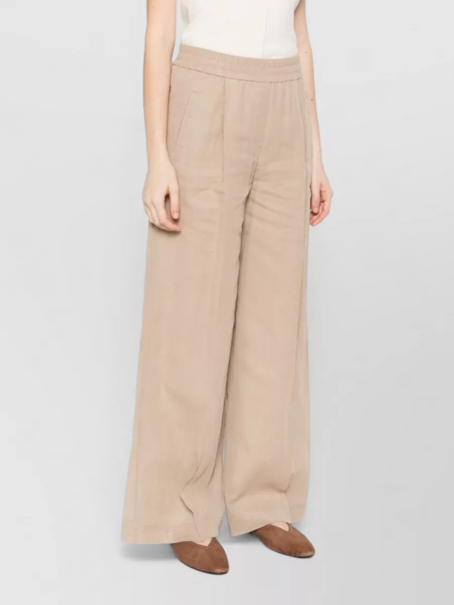 Brunello Cucinelli Cotton Elastic-Waist Wide-Leg Trousers