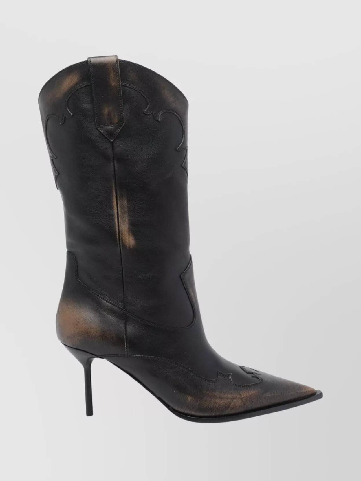 Paris Texas Western Style Mid-calf Leather Stiletto Boots In Brown