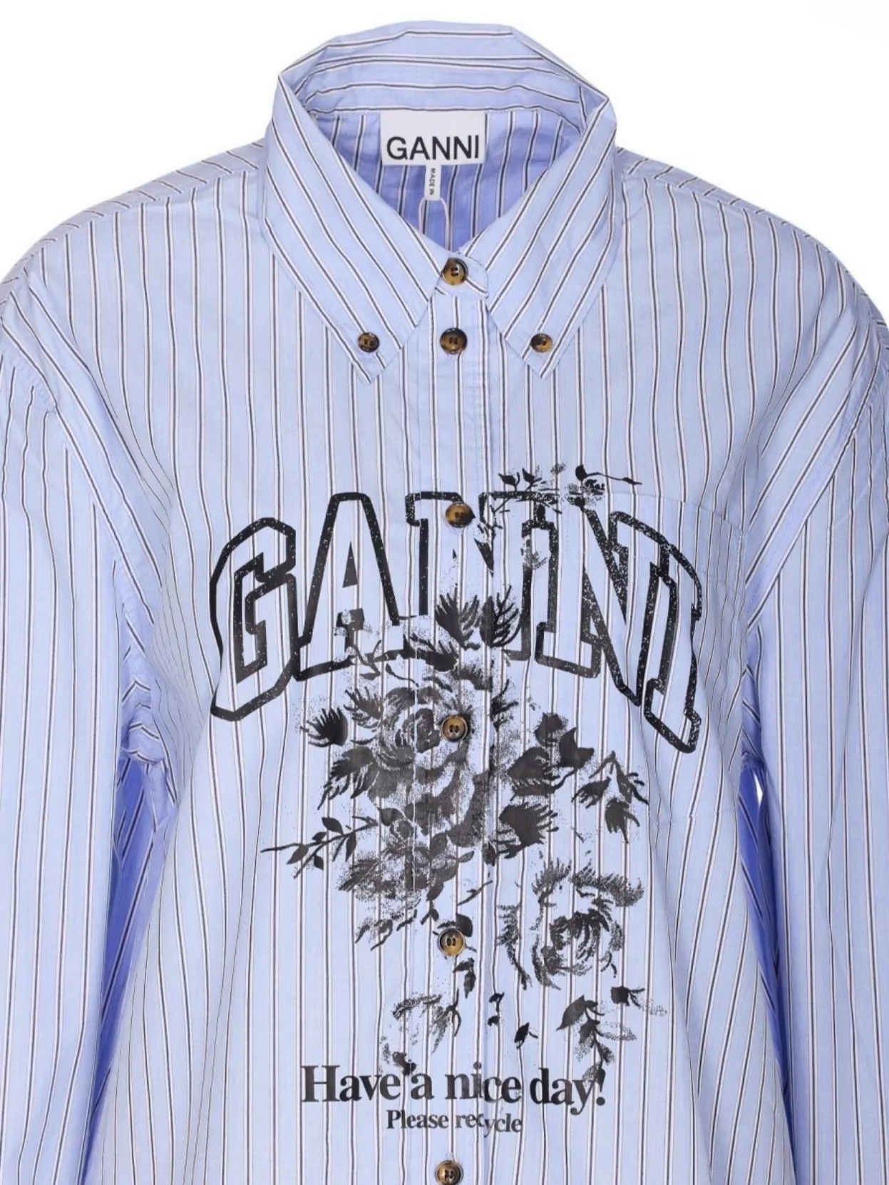 Ganni Long Sleeve Cotton Shirt With Graphic Print