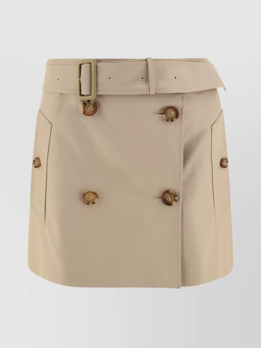 Shop Burberry Gabardine Trench A-line Cotton Skirt In Cream