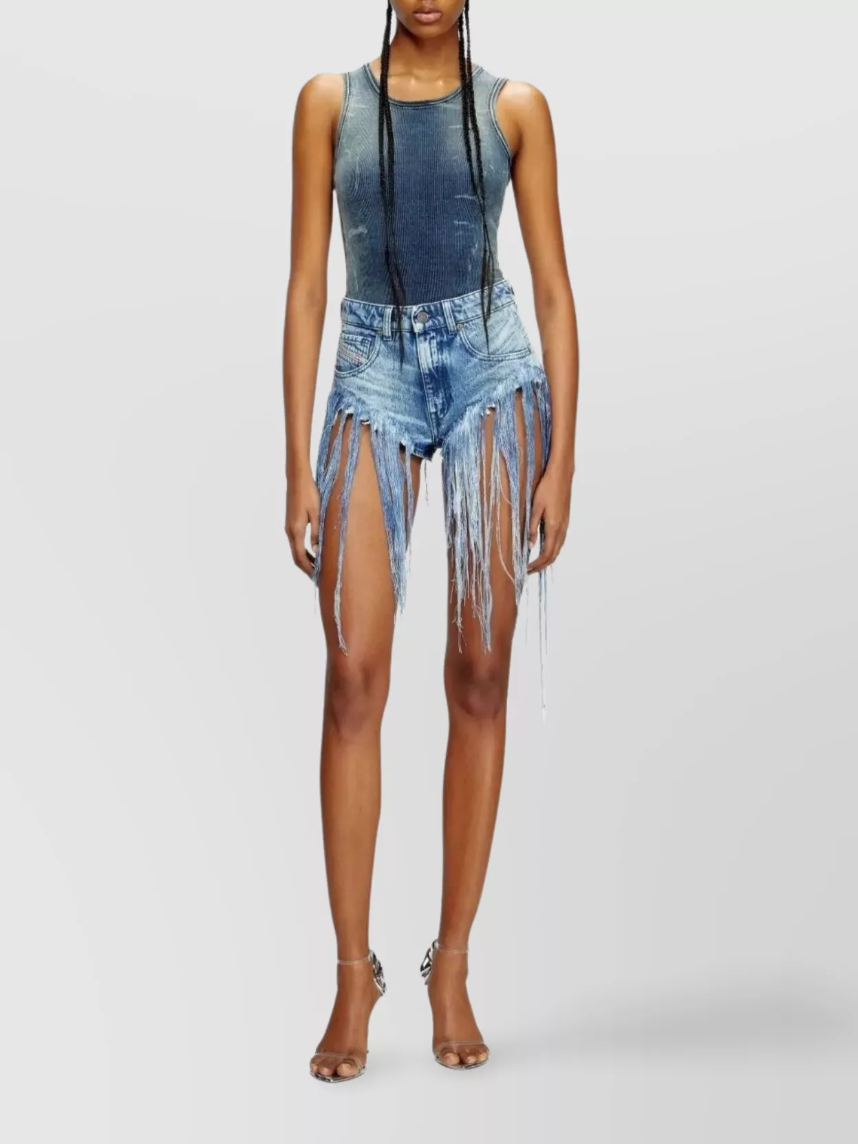 Diesel Denim Frayed Shorts Fringe Detailing
