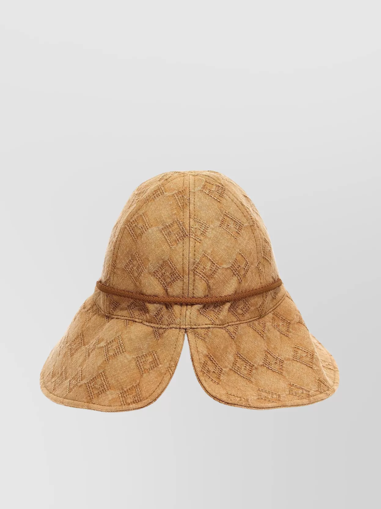 Fendi Canvas Hat With Textured Pattern And Wide Brim