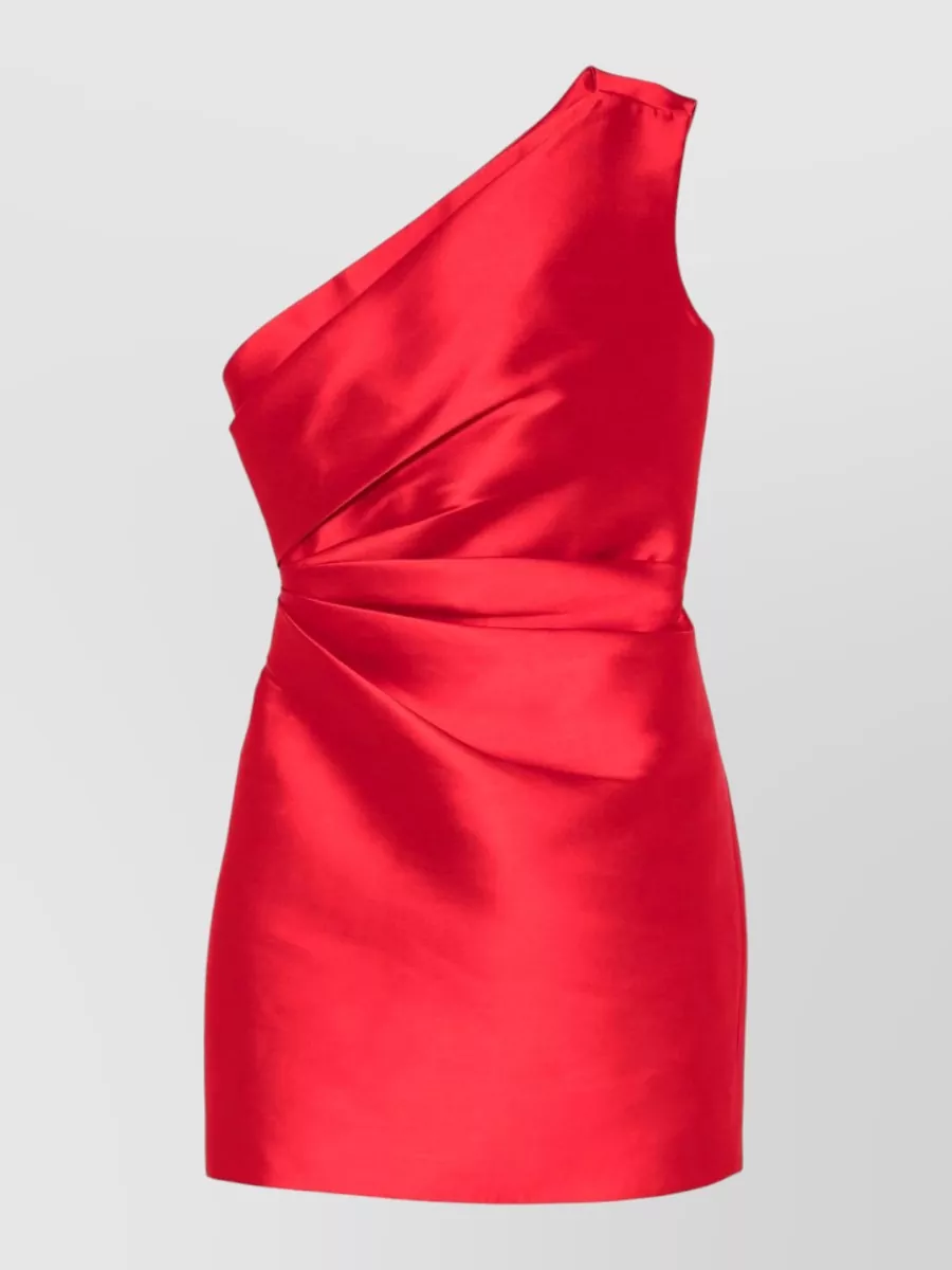 Solace London Asymmetric One-Shoulder Pleated Draped Mini Dress