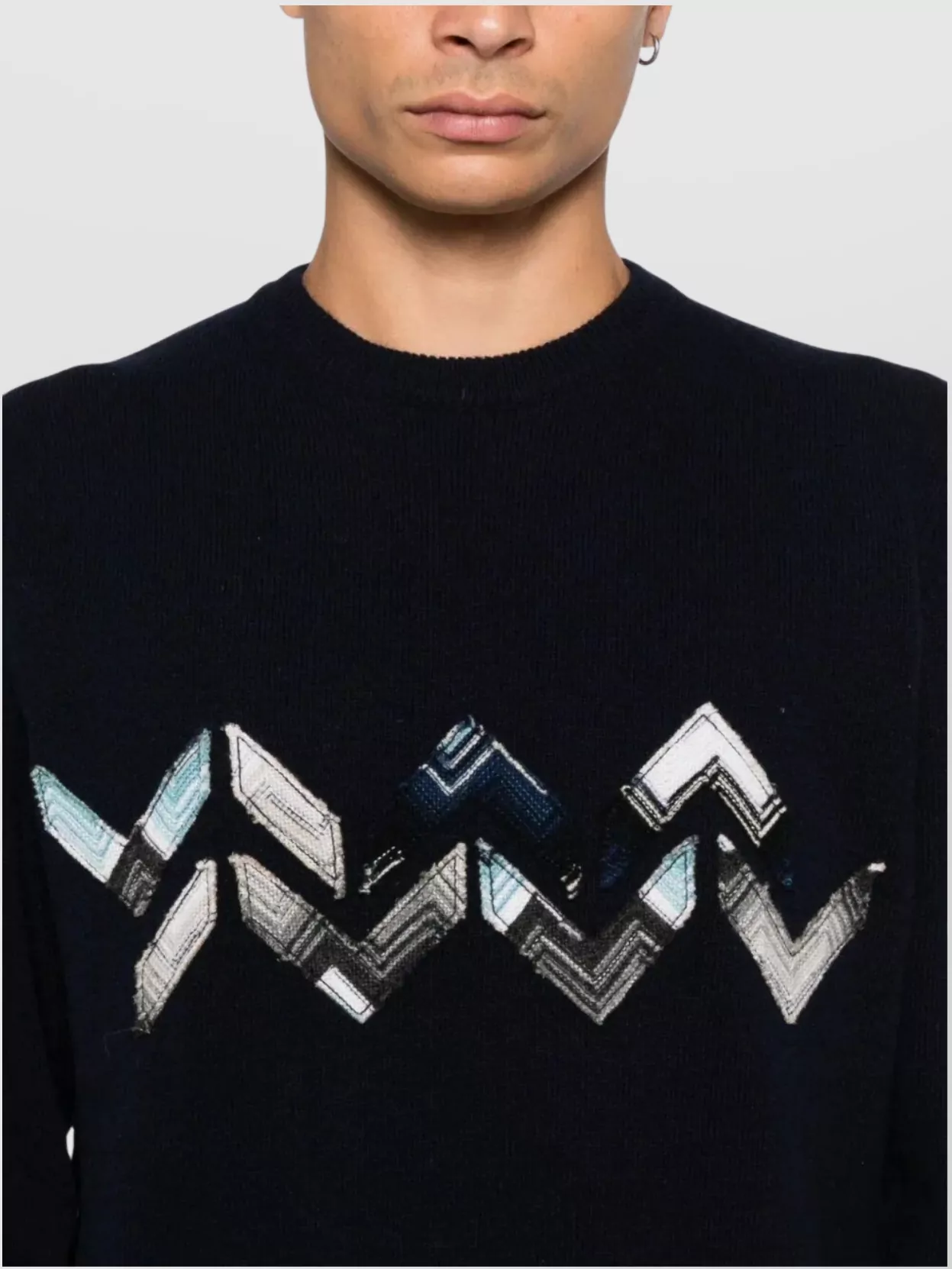 Missoni Knitted Crew Neck Sweater With Zigzag Detail