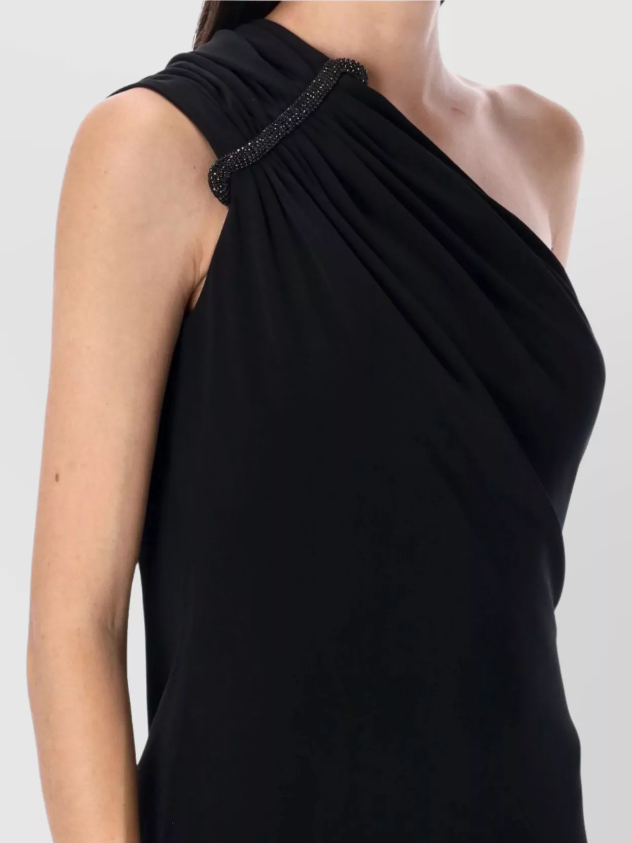 Tom Ford Crystal Brooch One Shoulder Draped Midi Dress