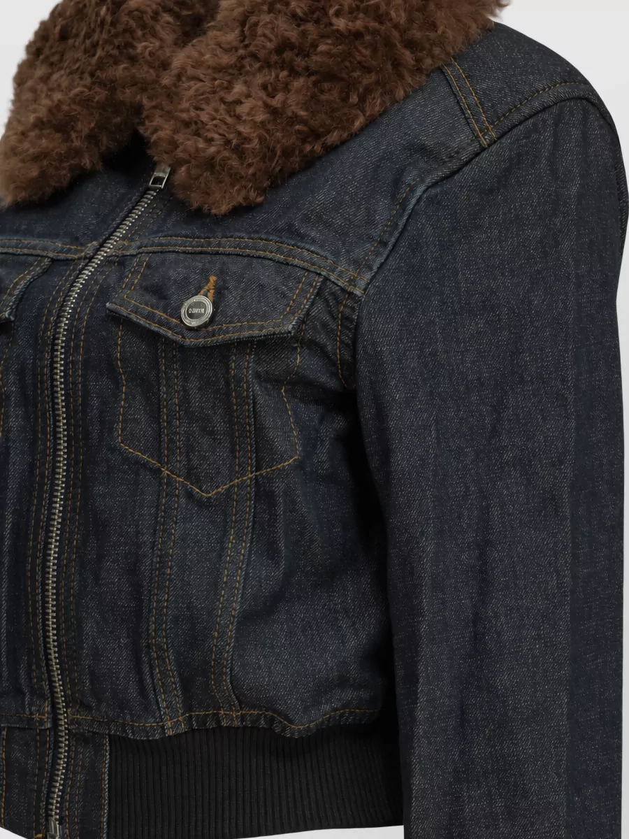 Ganni Denim Cropped Bomber Jacket