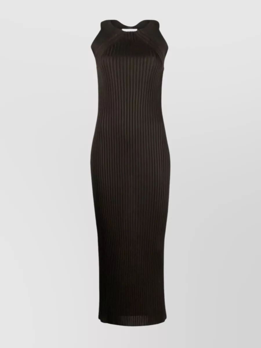 Shop Jil Sander Stretch Ribbed-knit Midi Dress In Brown