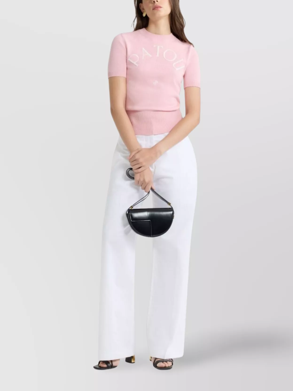 Patou Ribbed Hem Short Sleeve Crewneck Knit