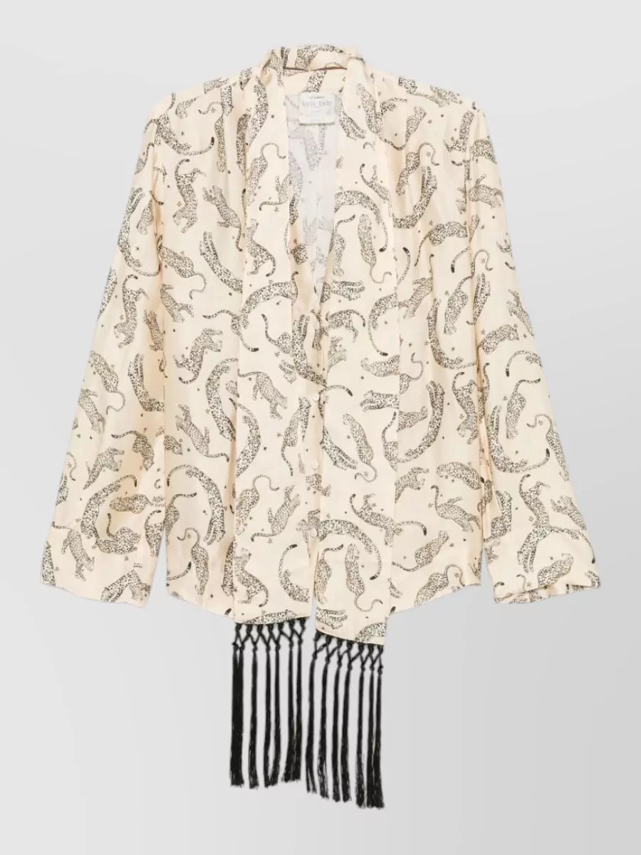 Forte Forte Leopard-print fringed v-neck long-sleeve shirt