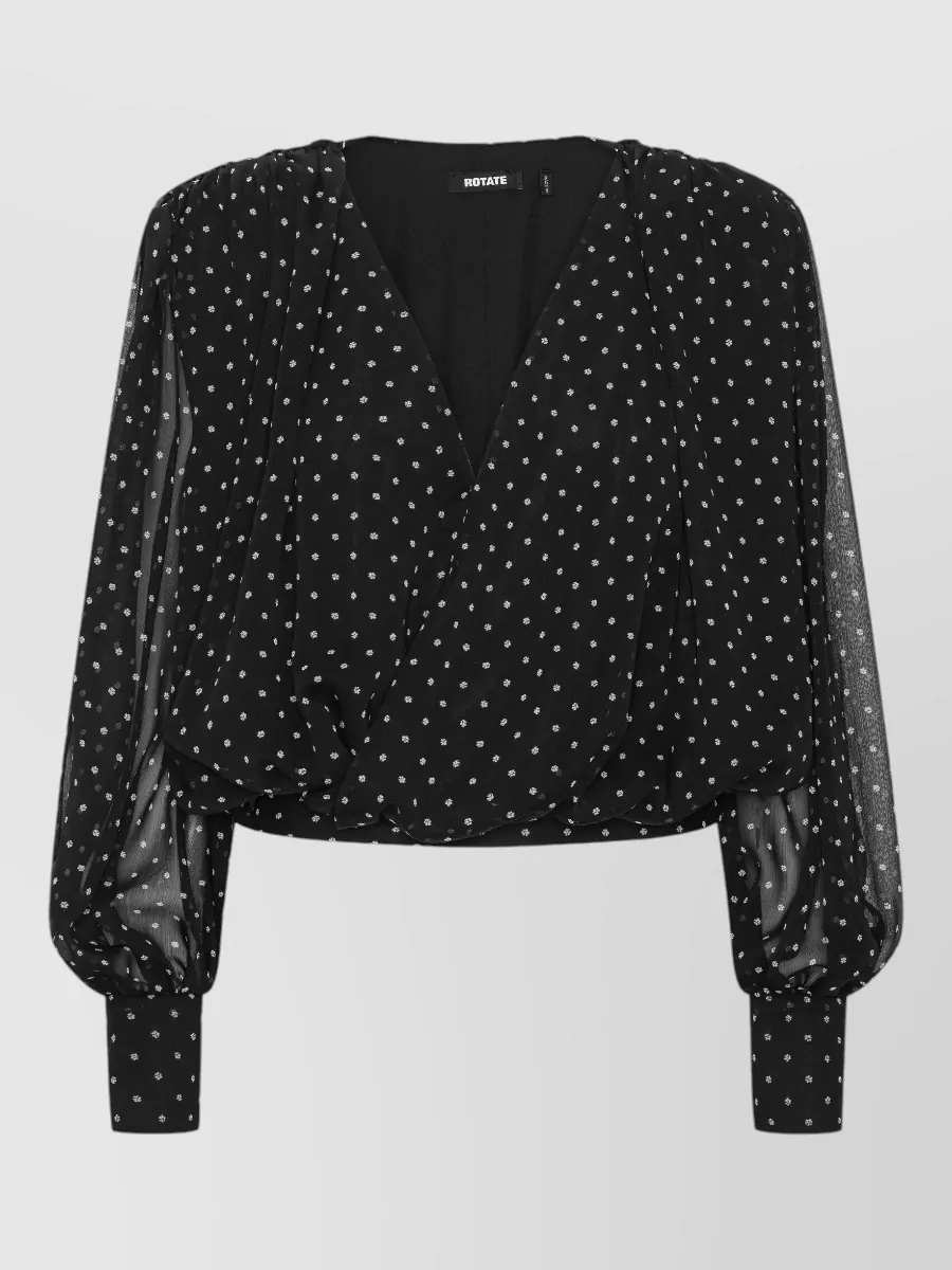 Rotate floral-print draped v-neck long-sleeve blouse
