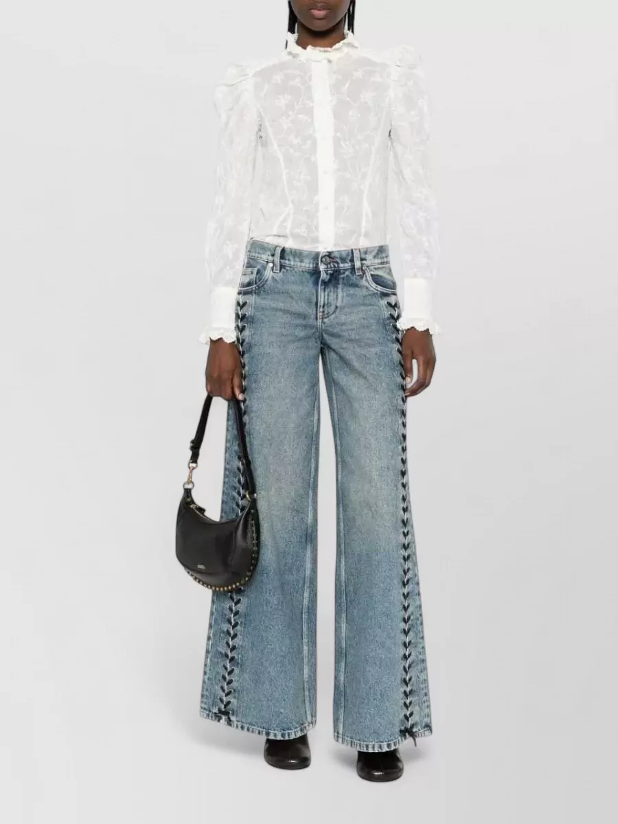 Stella Mccartney Denim Wide Leg Trousers Lace Up Waist