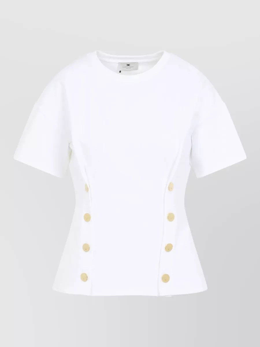 Elisabetta Franchi Crew Neck Fitted Top Gold Buttons