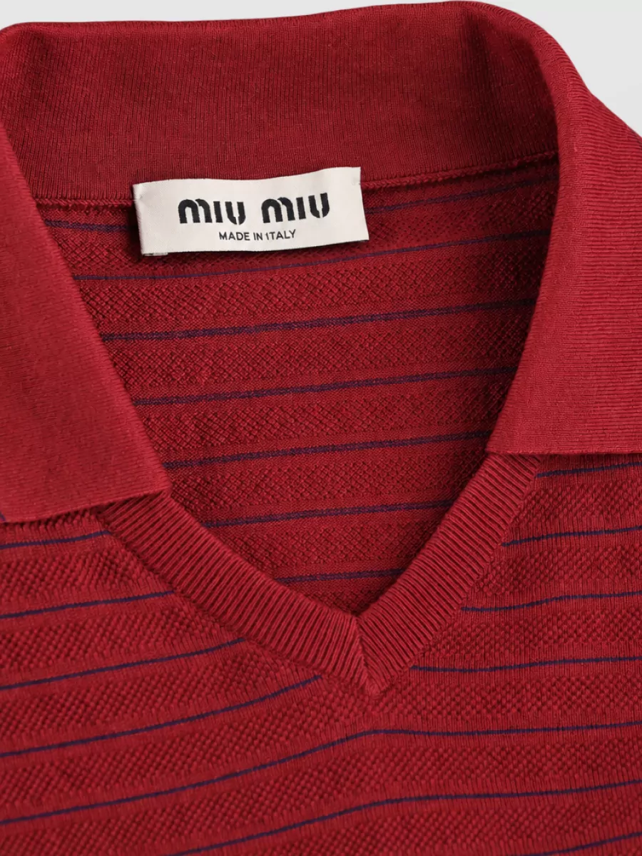 Miu Miu Cotton Ribbed Long-Sleeve Polo Jumper