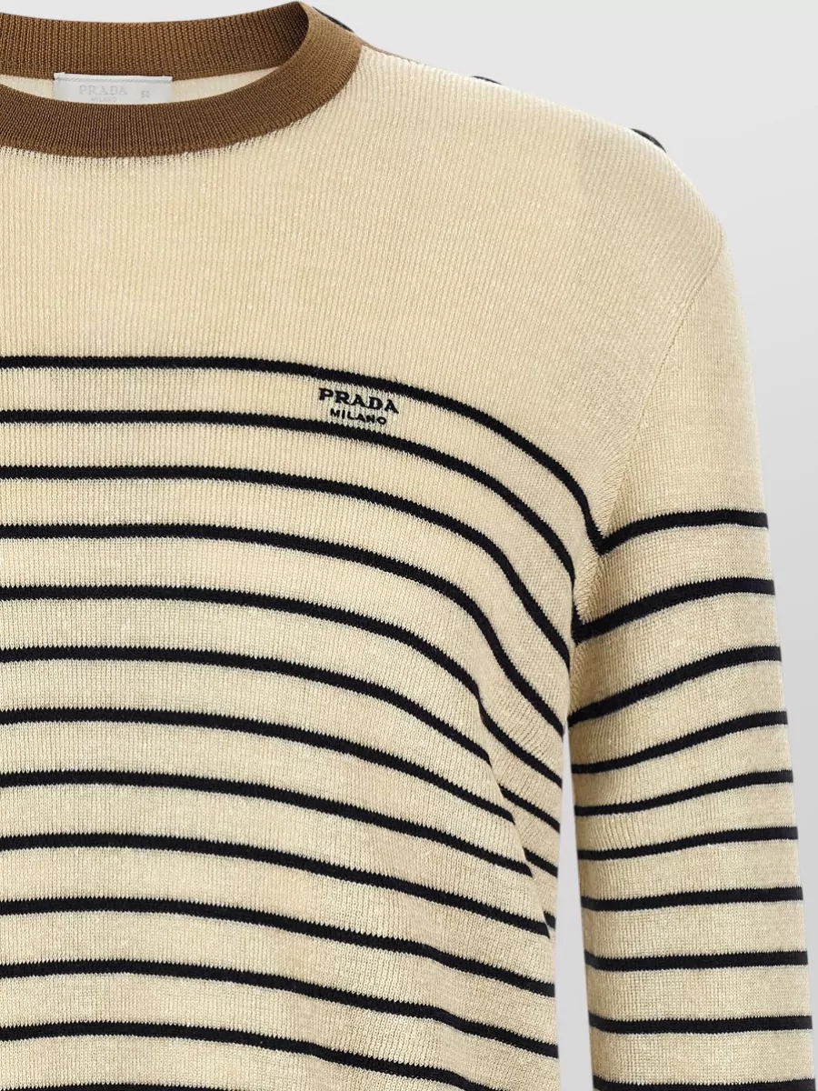 Prada Striped Crew-Neck Linen Sweater