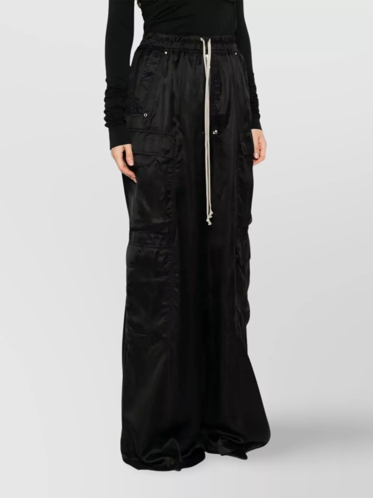 Rick Owens Cargo Belted Wide-leg Trousers With Satin Finish