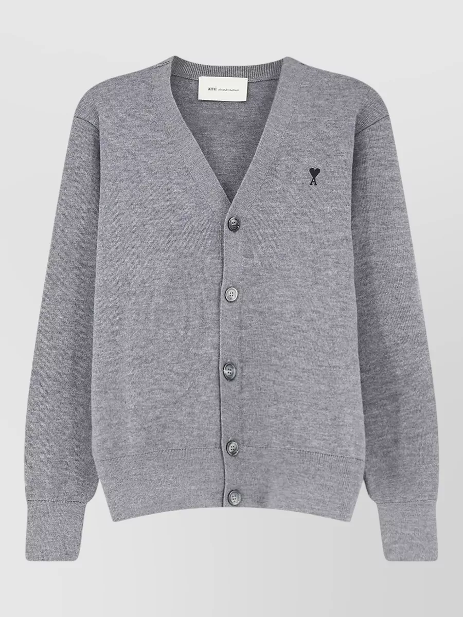 Ami Paris wool v-neck ribbed cardigan