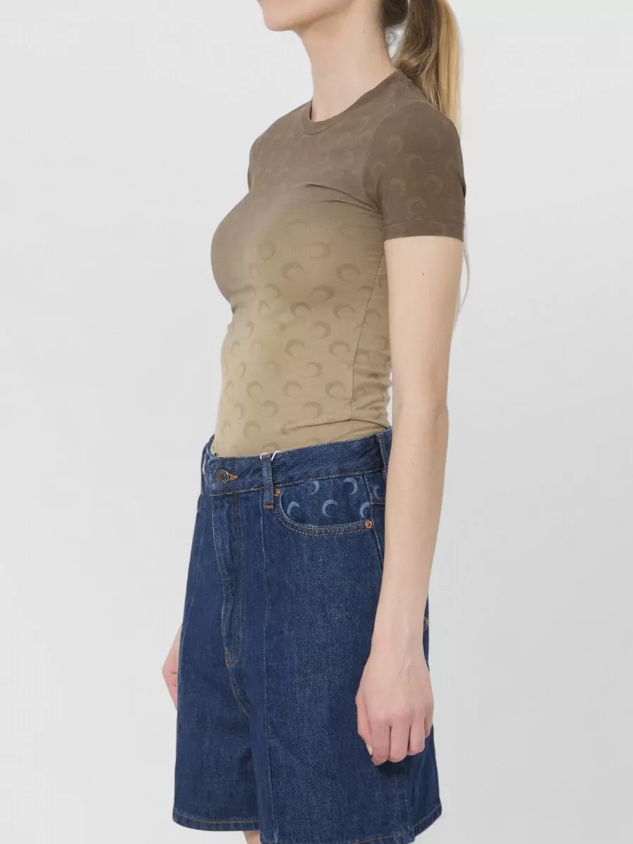 Marine Serre Cotton Ribbed Slim-Fit Cropped T-Shirt