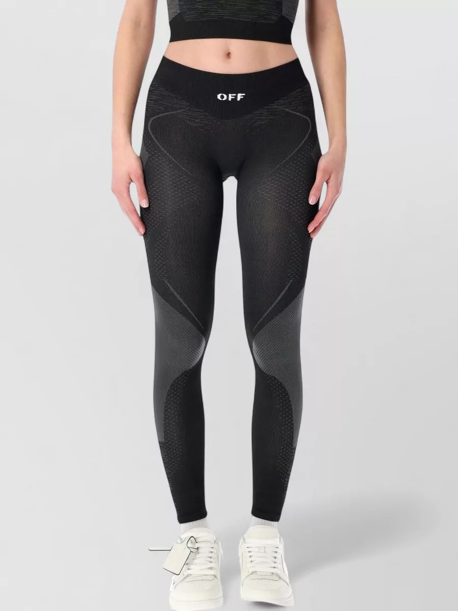 Off-white Racing Leggings Active Elastic Waist Stretch