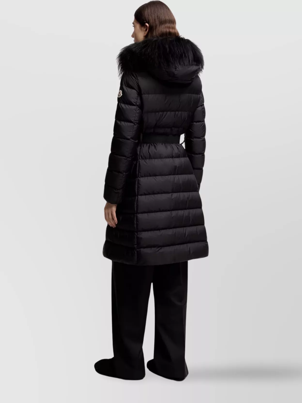 Moncler Khloesse Hooded Shearling-trimmed Long Down Jacket In Black