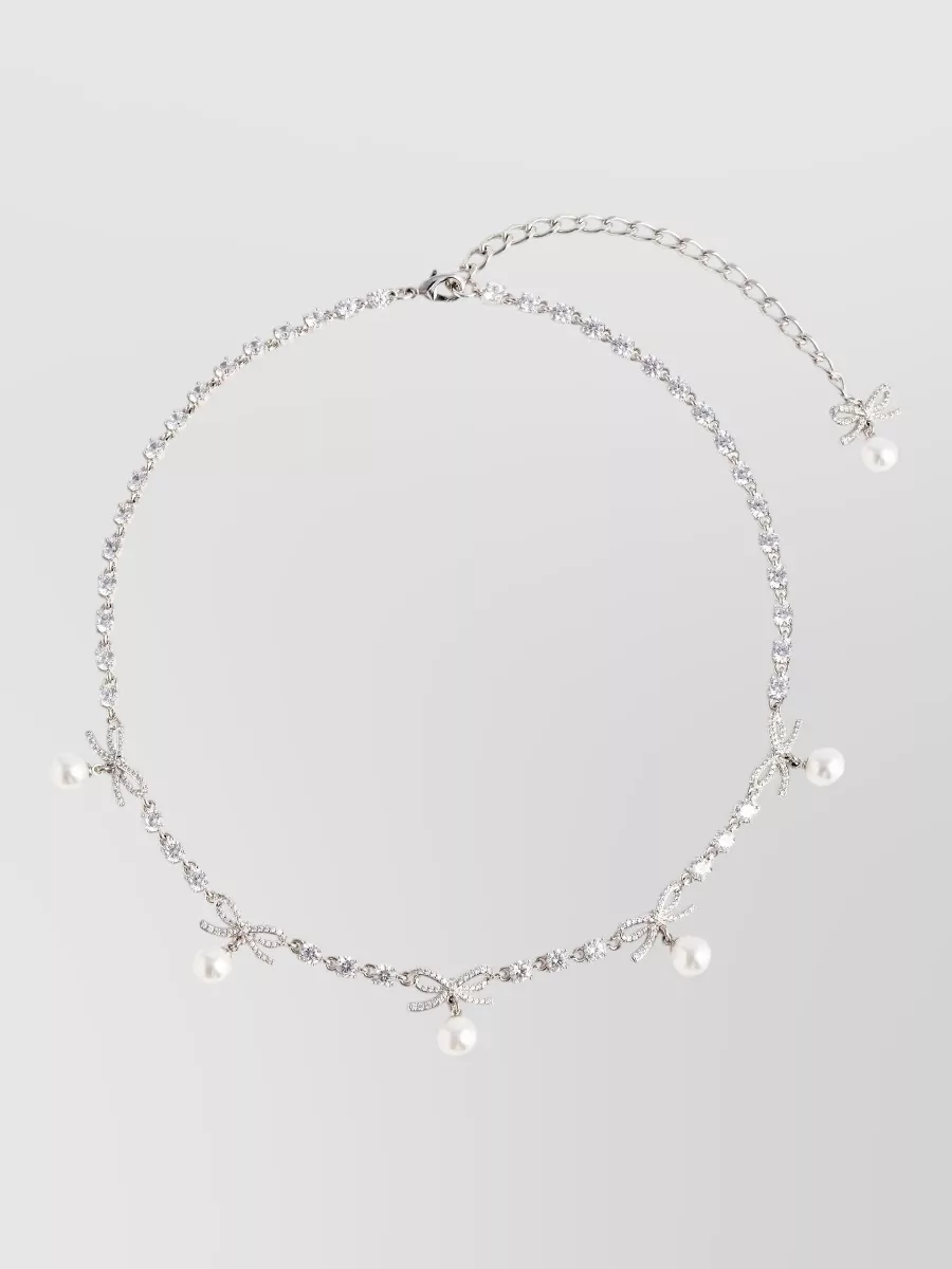 Self-Portrait crystal embellished pearl charm necklace