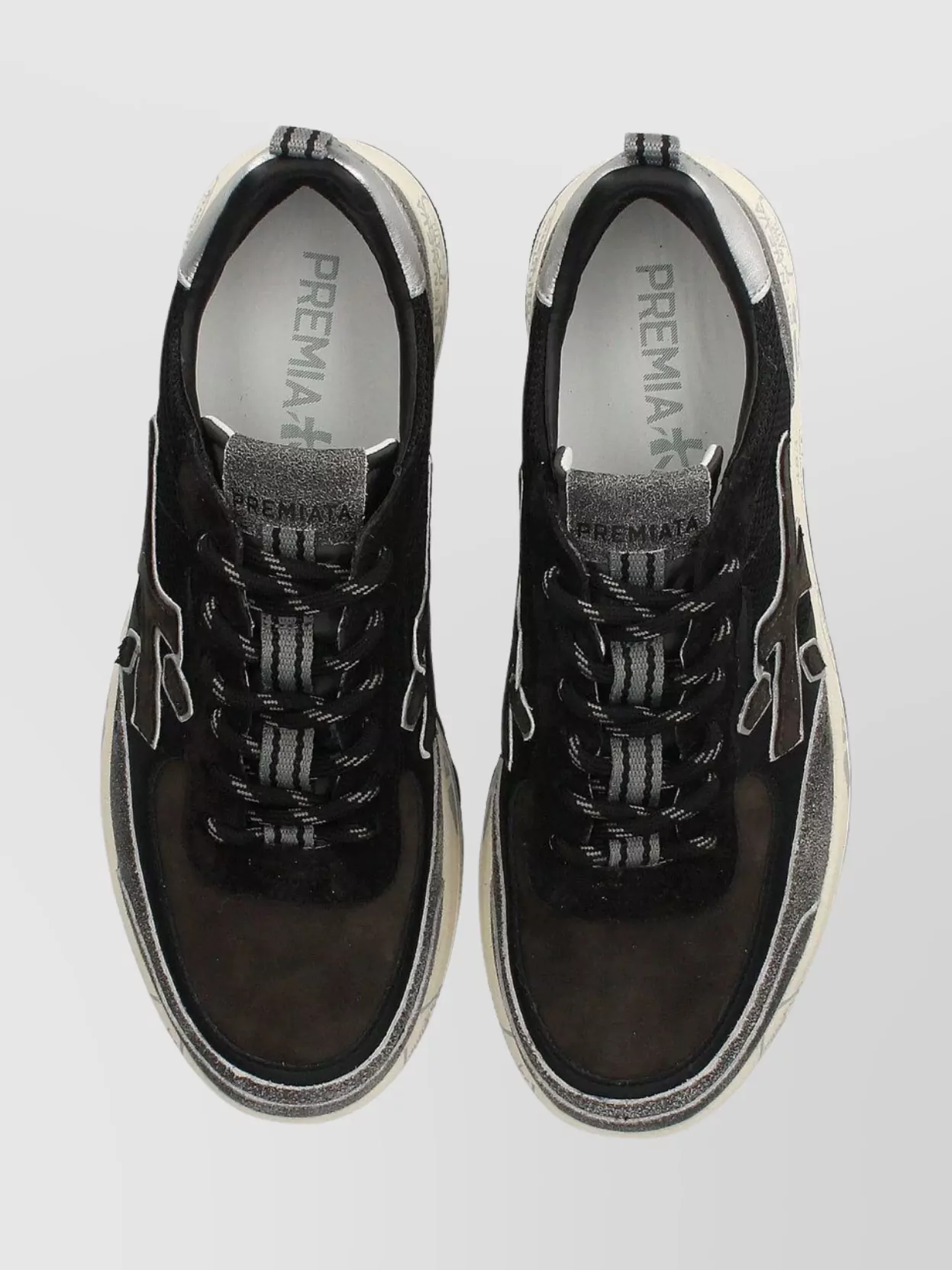 Premiata Mesh And Suede Round Toe Sneakers