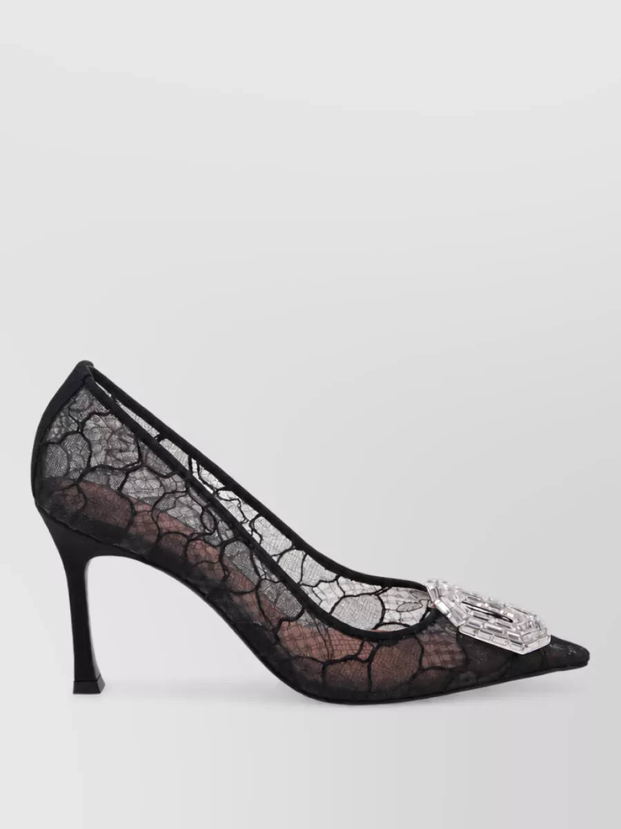 Amina Muaddi Lace Satin Pumps