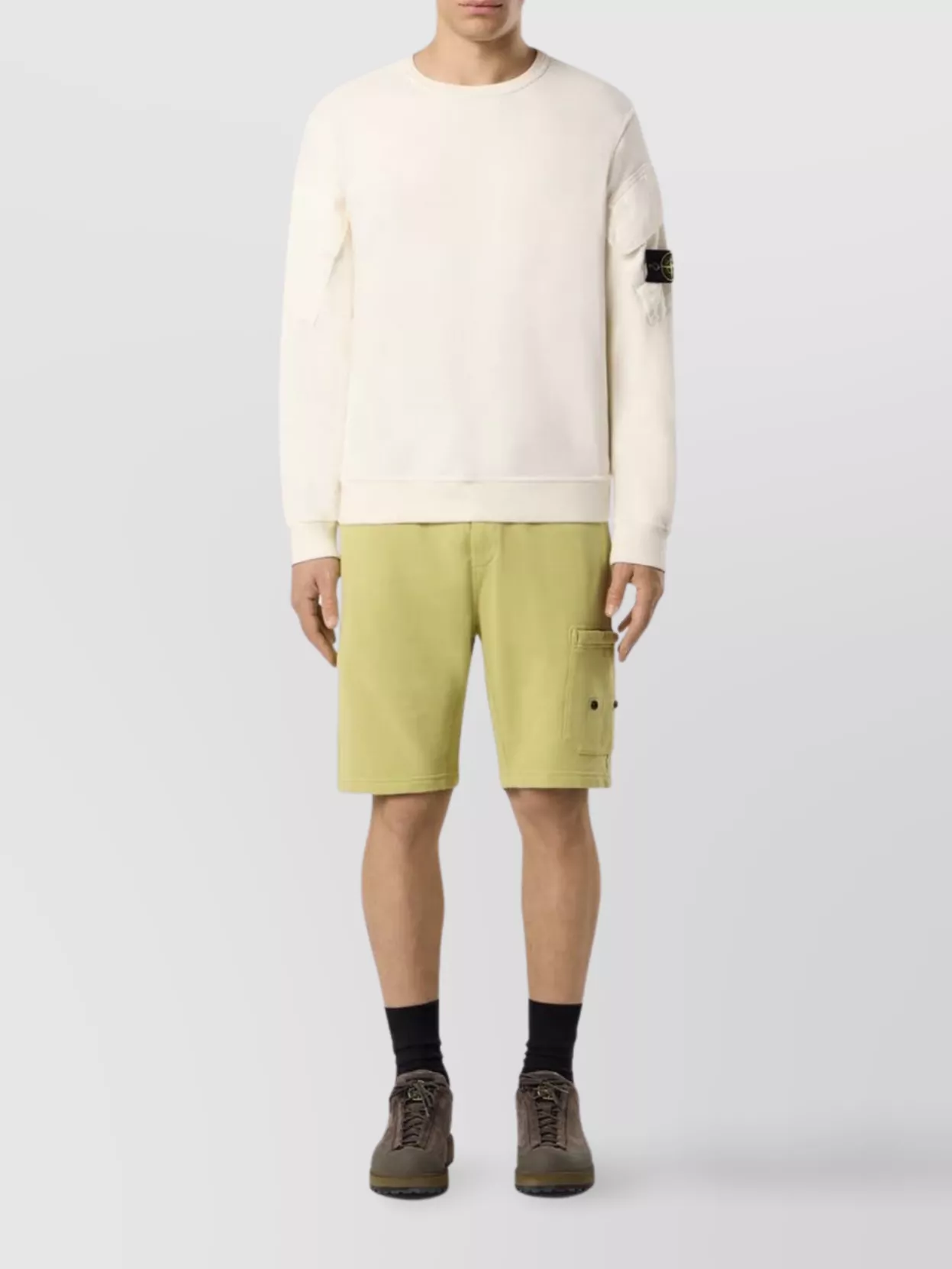 Stone Island White Crewneck Sweater With Logo Patch In Wool Blend Man In Nude