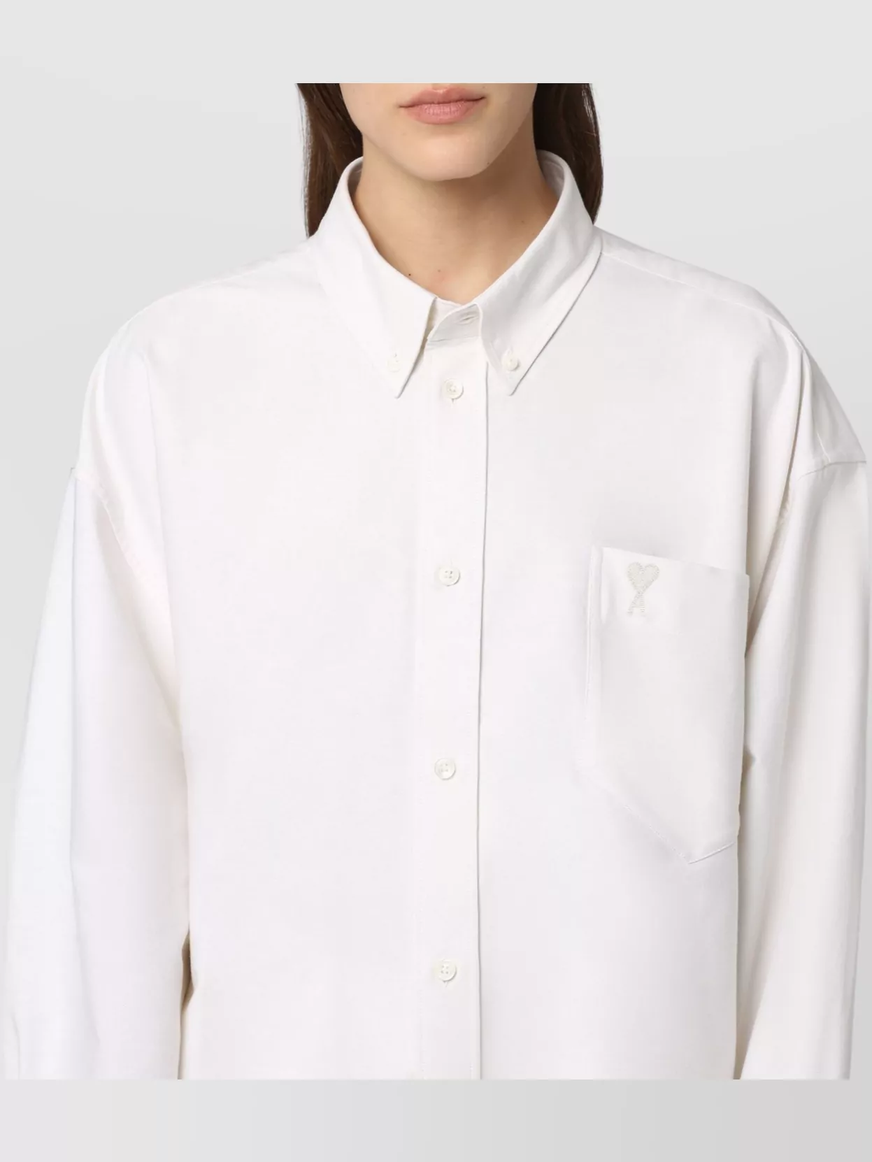 Ami Paris Cotton Shirt With Chest Pocket And Collared Neck