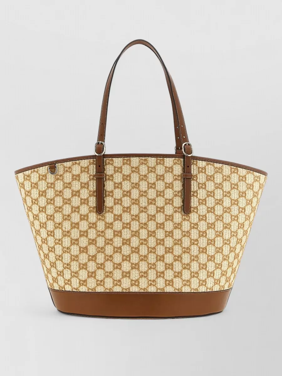 Gucci large raffia-effect leather-trimmed tote bag