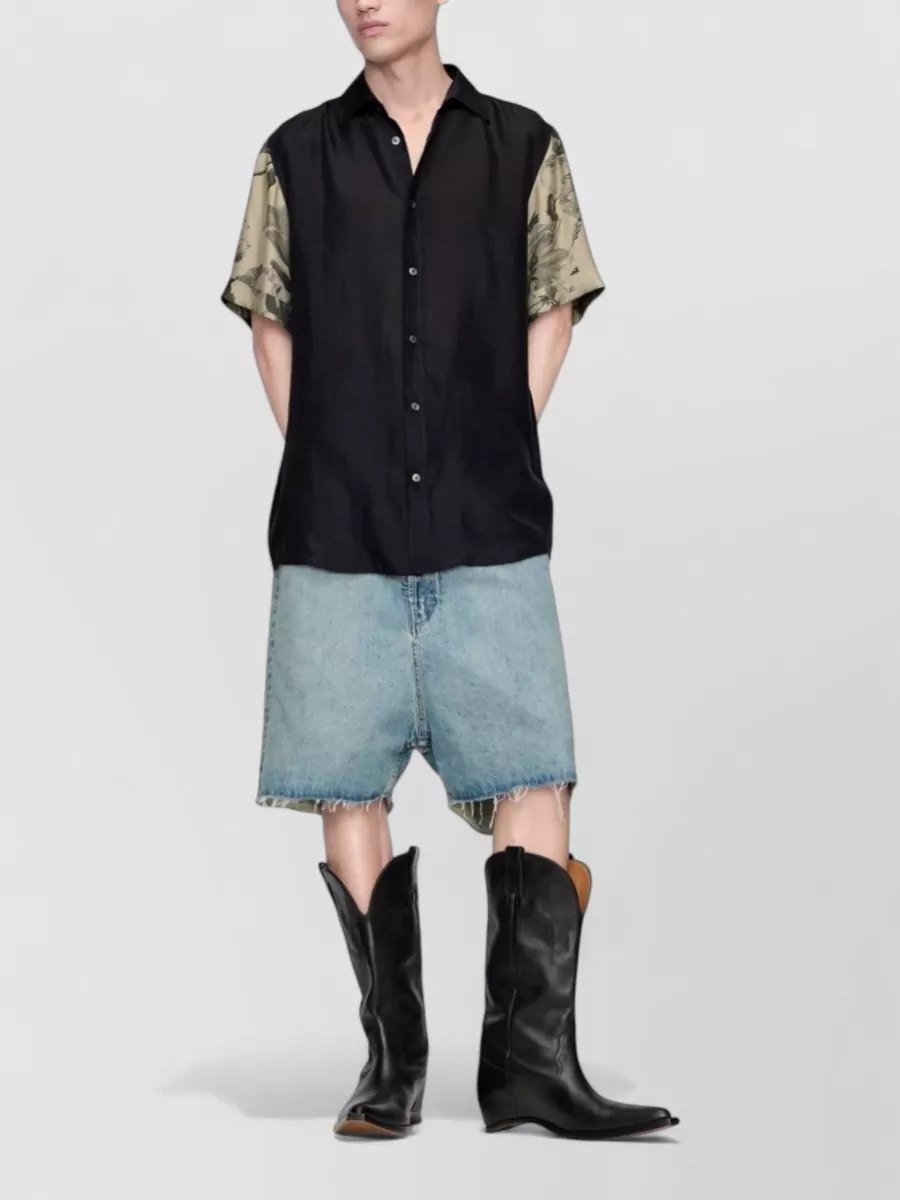 Maison Margiela Denim Dropped-Rise Raw-Cut Hem Bermuda Shorts