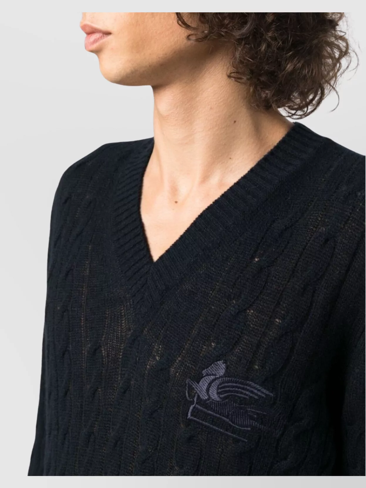 Etro V-Neck Cable Knit Sweater With Ribbed Cuffs And Hem