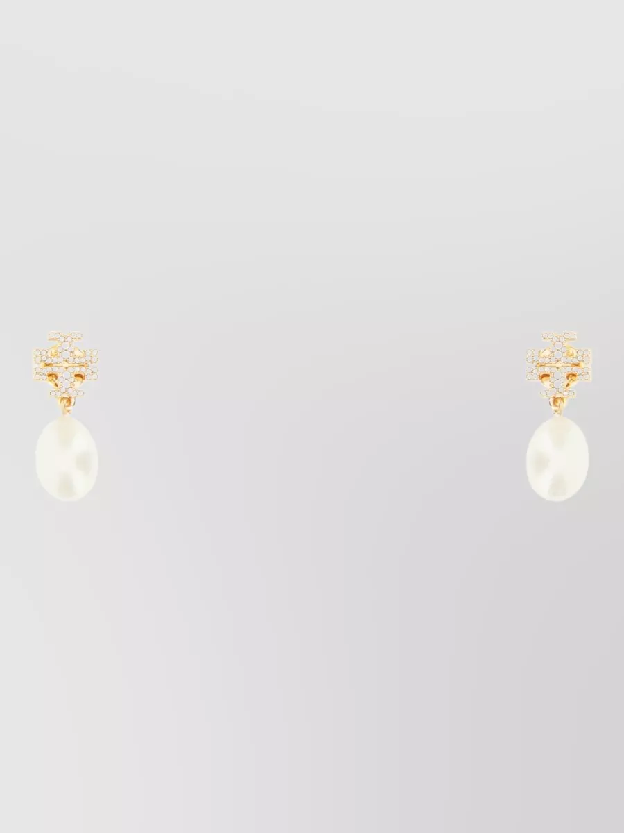 Tory Burch metal pavé pendant earrings