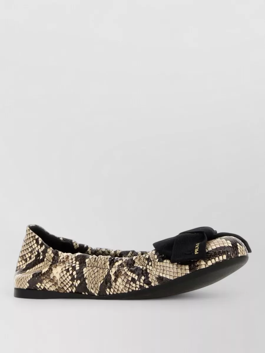 Prada Leather Ballerina Flats Snake Print Bow In Multi