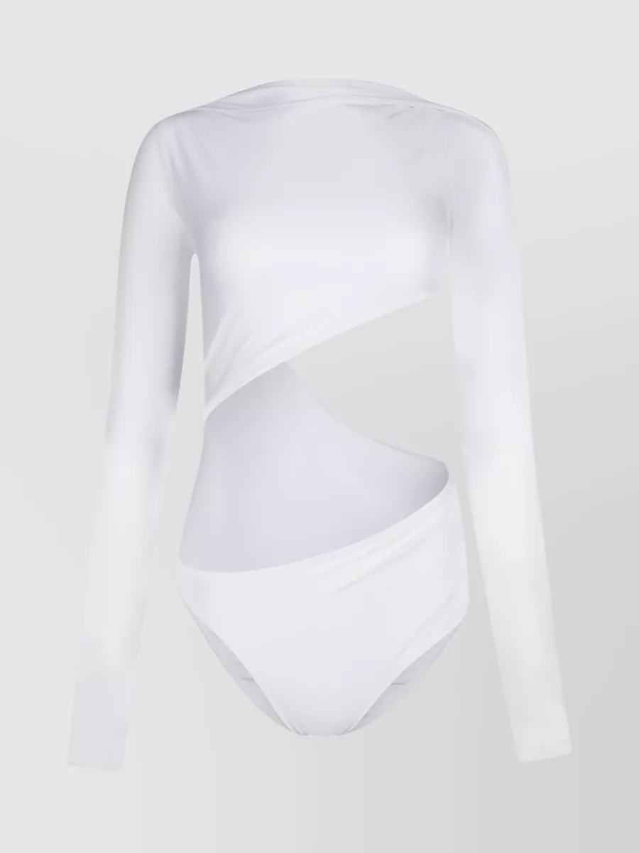 Shop Jacquemus Contemporary Asymmetric Crop Bodysuit In White