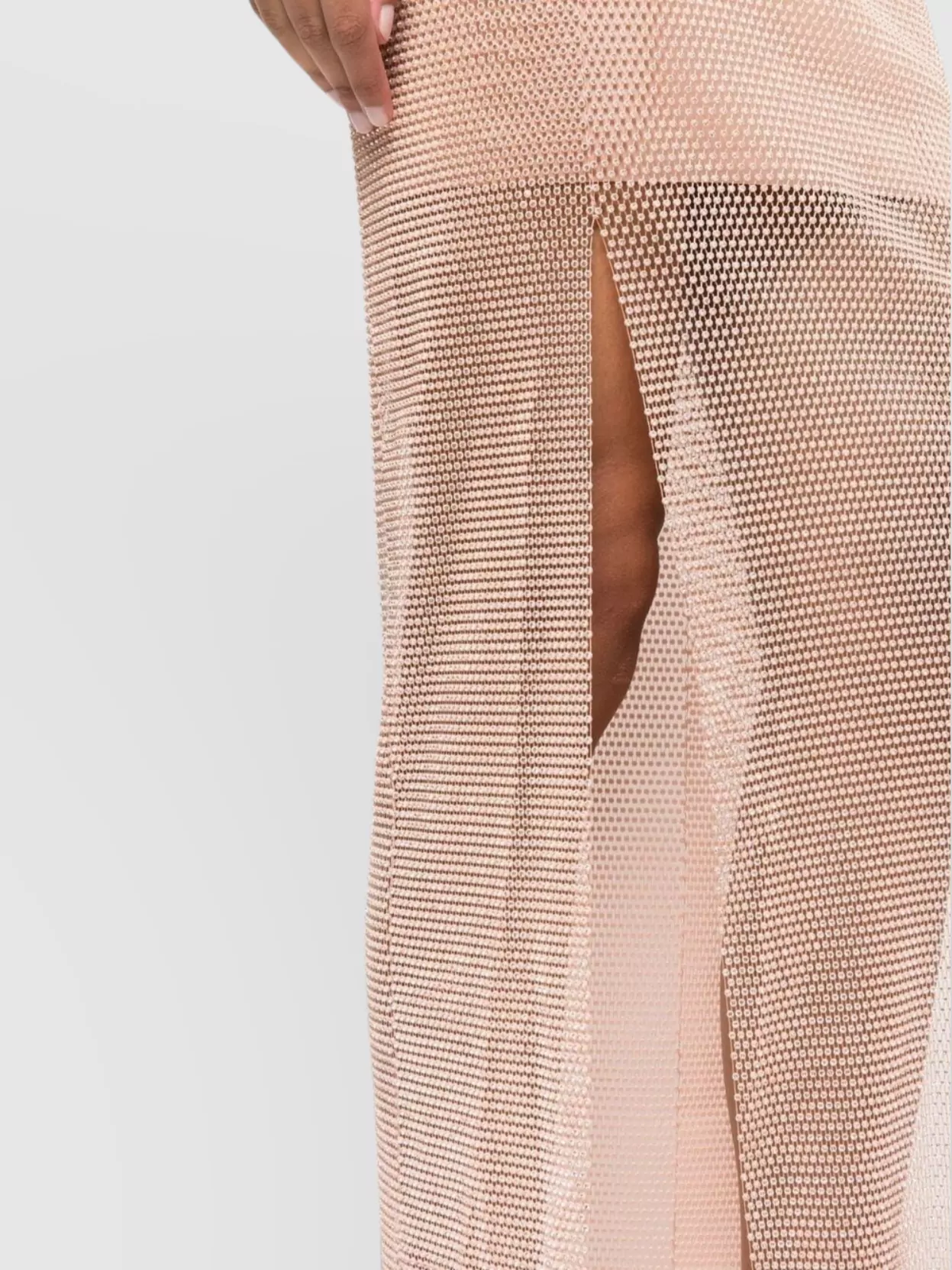 Santa Brands Rhinestone Embellished Long Dress Mesh Overlay