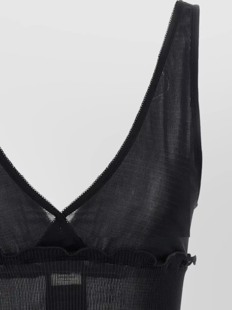 Saint Laurent Silk Ribbed Lace Trim Tank Top
