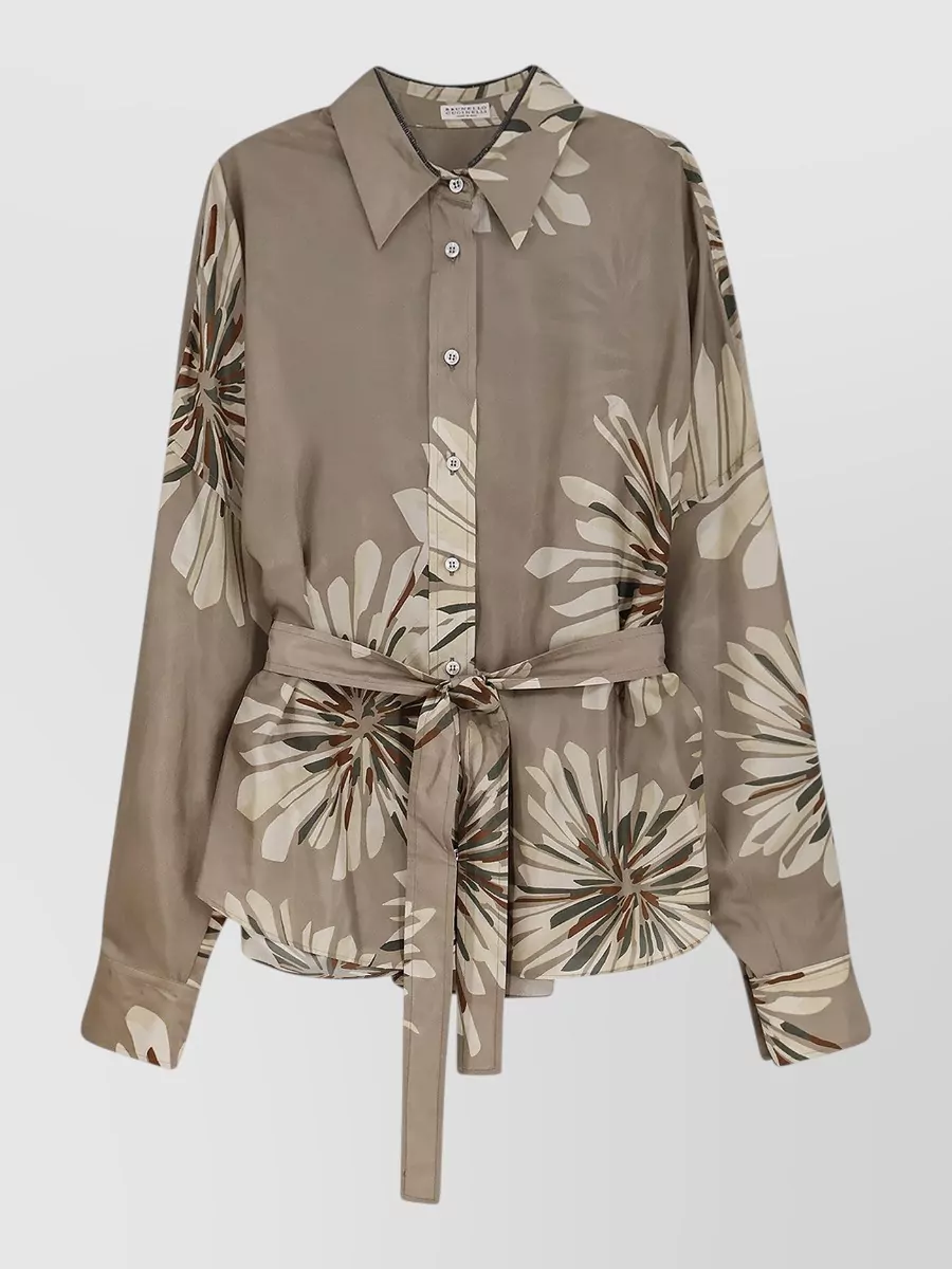 Brunello Cucinelli Silk floral-print belted shirt