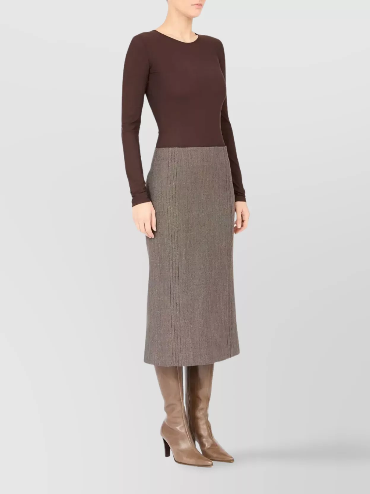 Mm6 Maison Margiela High Waist Midi Skirt With Back Slit In Brown