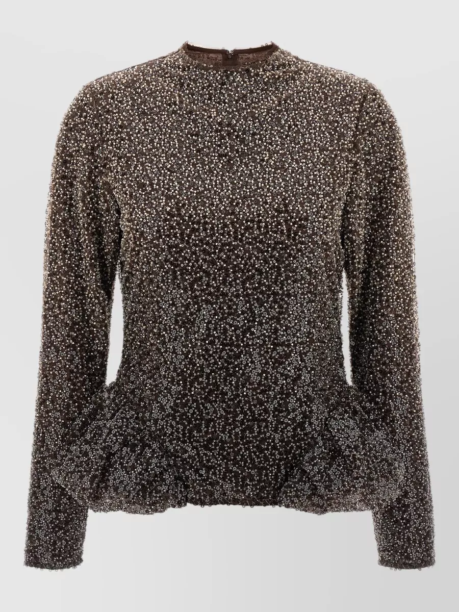 Rotate Birger Christensen embellished peplum long-sleeve top