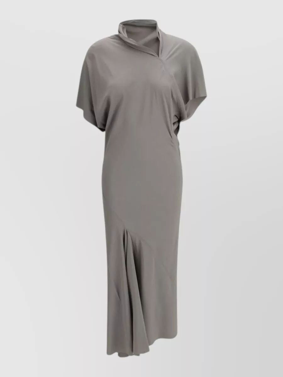 Rick Owens silk blend asymmetric draped high neck midi dress