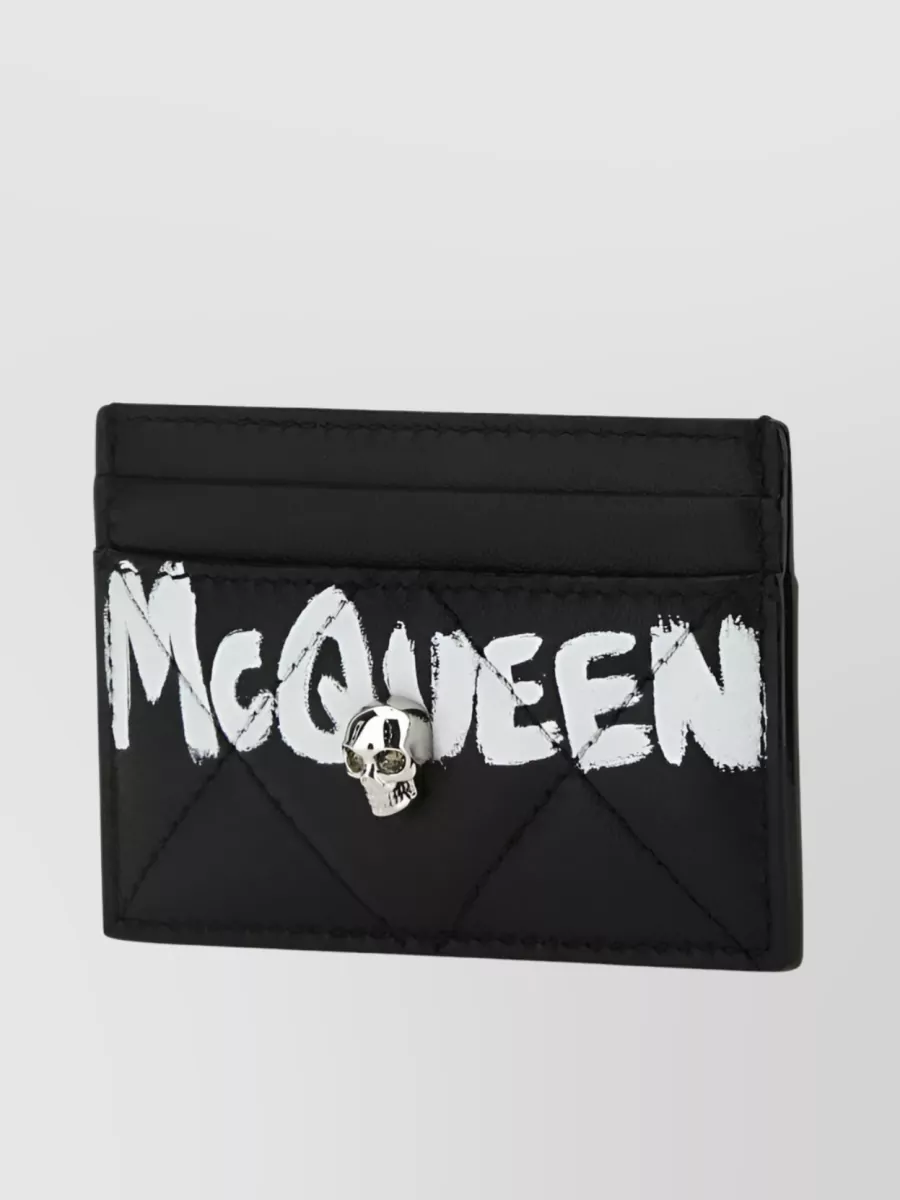 Shop Alexander Mcqueen Skull Embellishment Quilted Wallet In Black