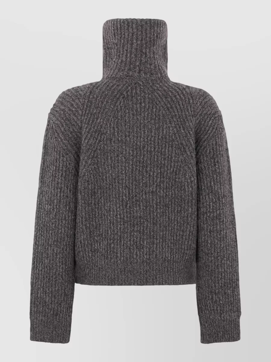 Vince Merino Wool Ribbed Cropped Zip-Collar Sweater