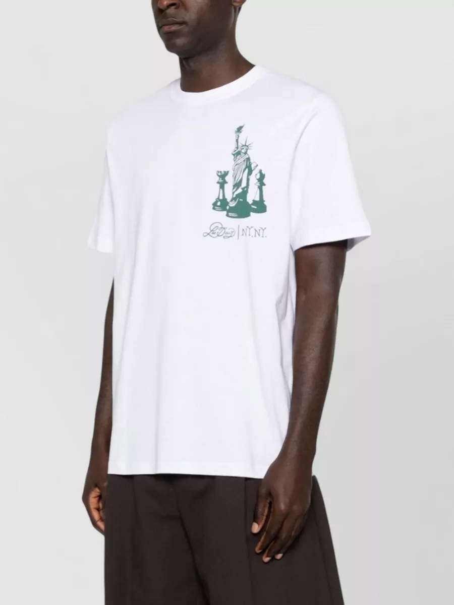 Les Deux Crew Neck Graphic Print Silk Nylon T Shirt