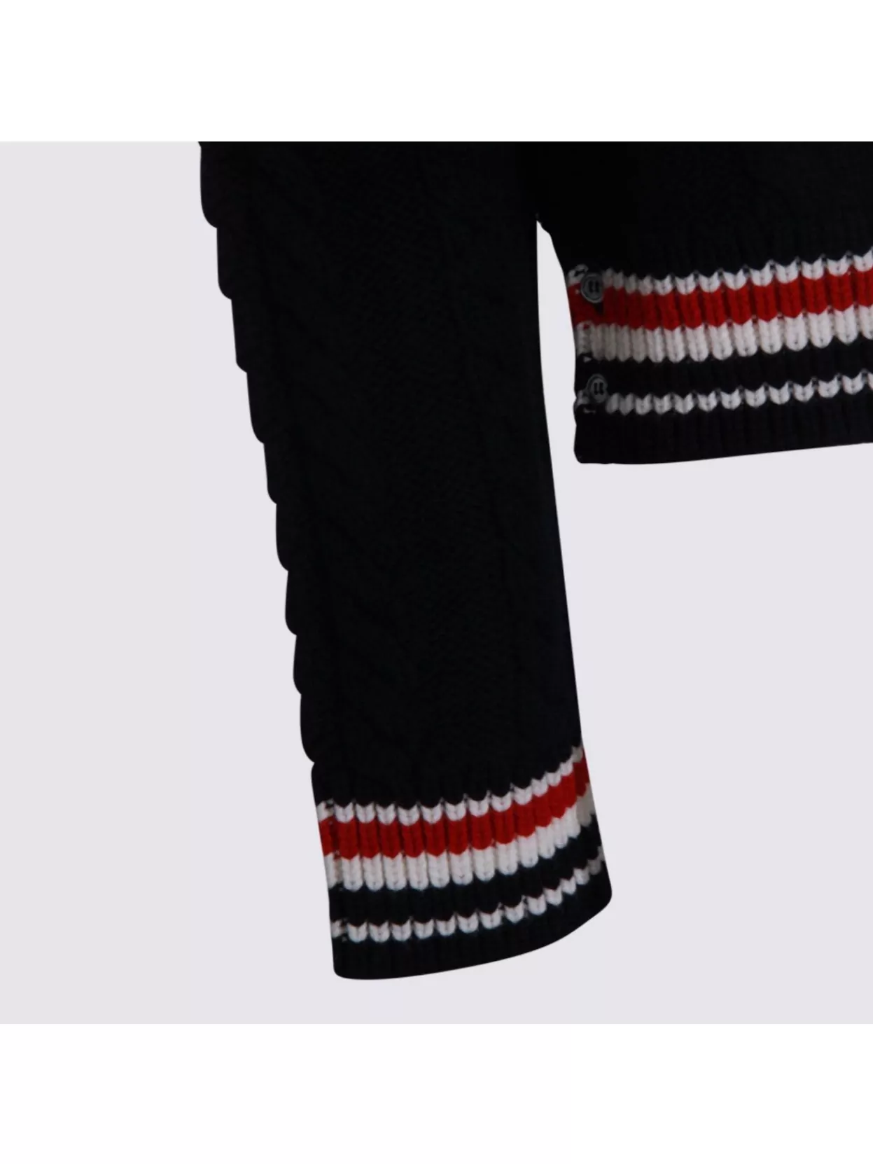 Thom Browne Cable Knit Crew Sweater With Ribbed Cuffs In Black