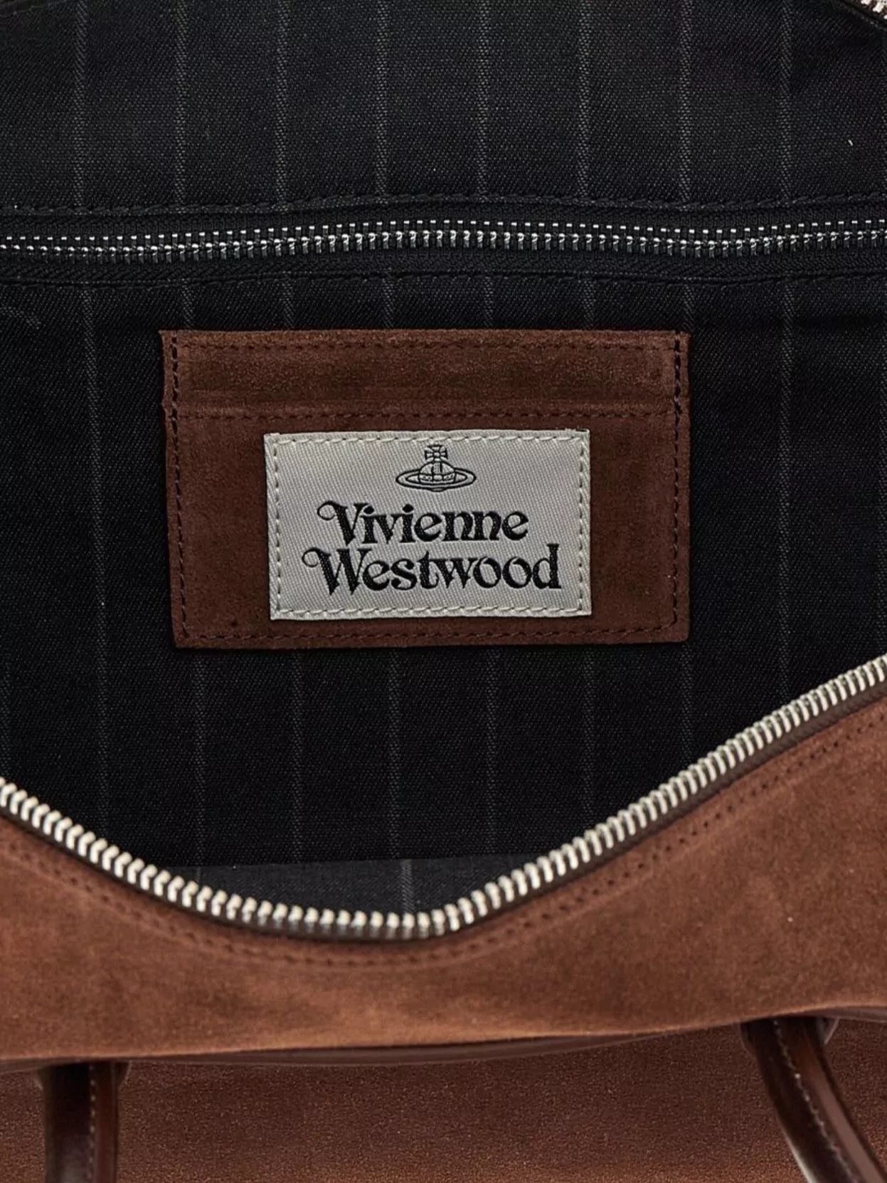 Vivienne Westwood Mens Aw25-chocolate Brown Shirley Small Suede Holdall In Brown