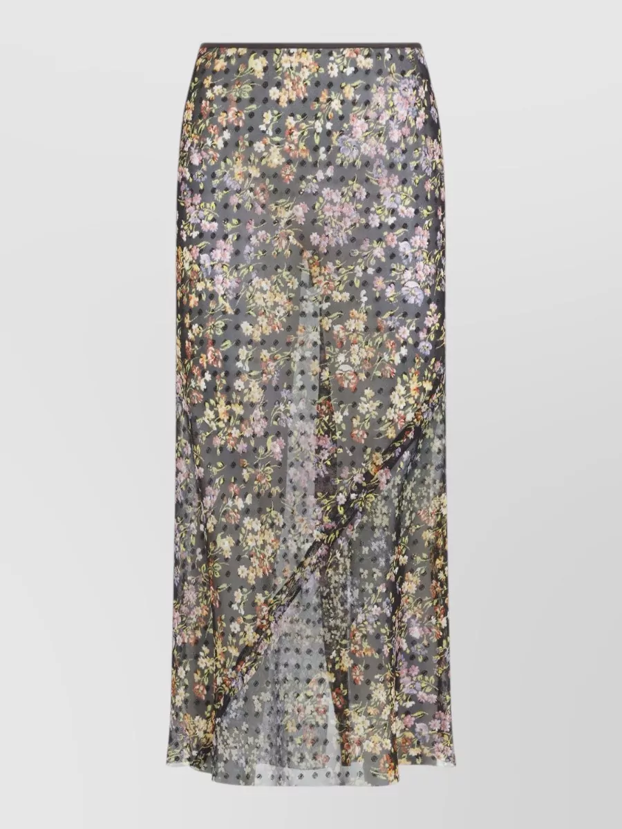 Dries Van Noten Floral-Print Draped Mesh Midi Skirt