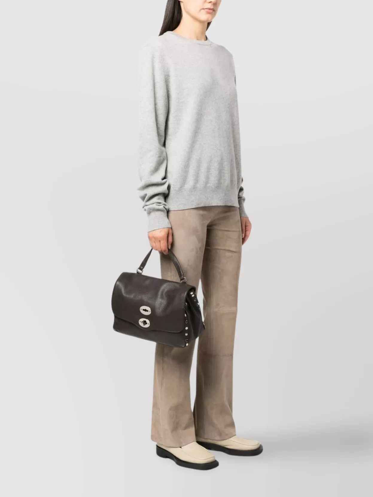 Zanellato Daily Clutch Bag With Top Handle And Studs In Brown