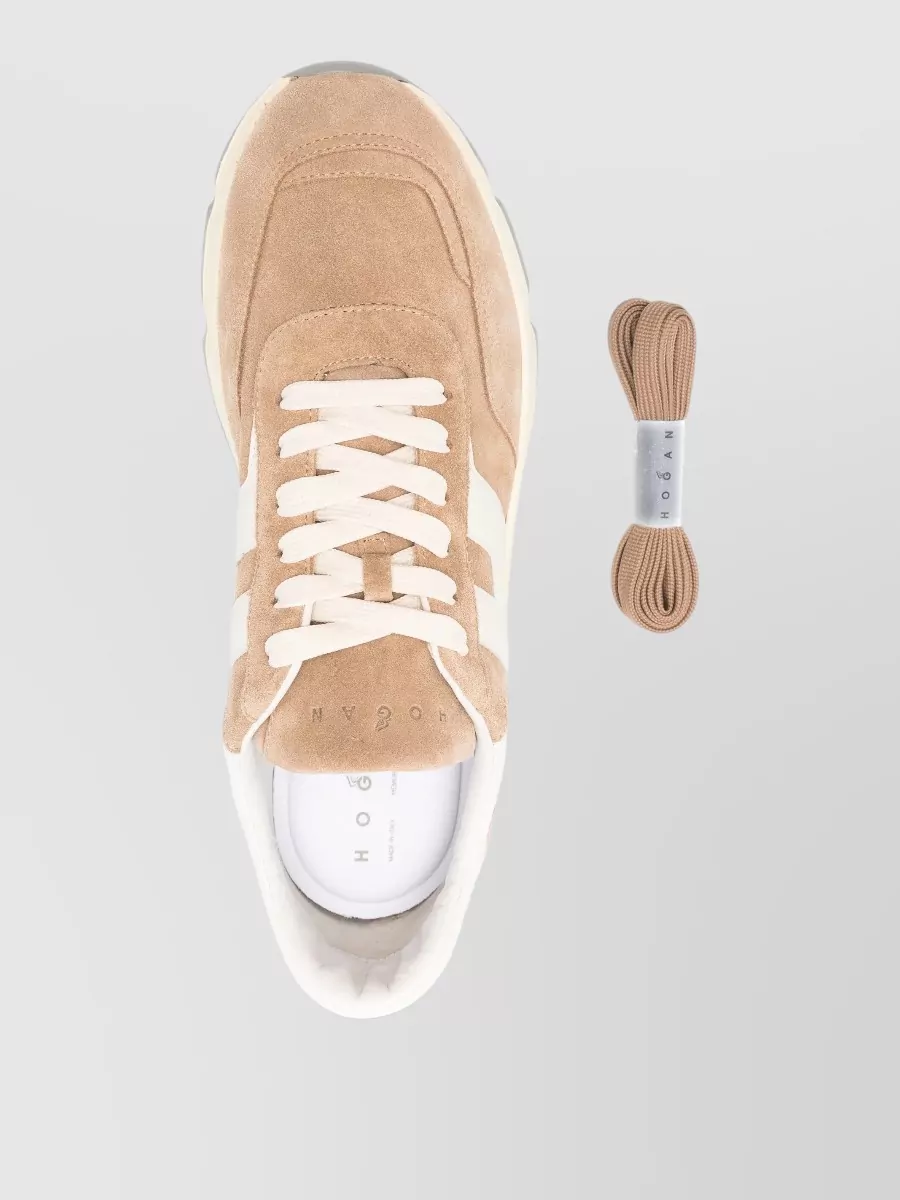 Hogan Sneakers Round Toe Rubber Sole Suede Panels